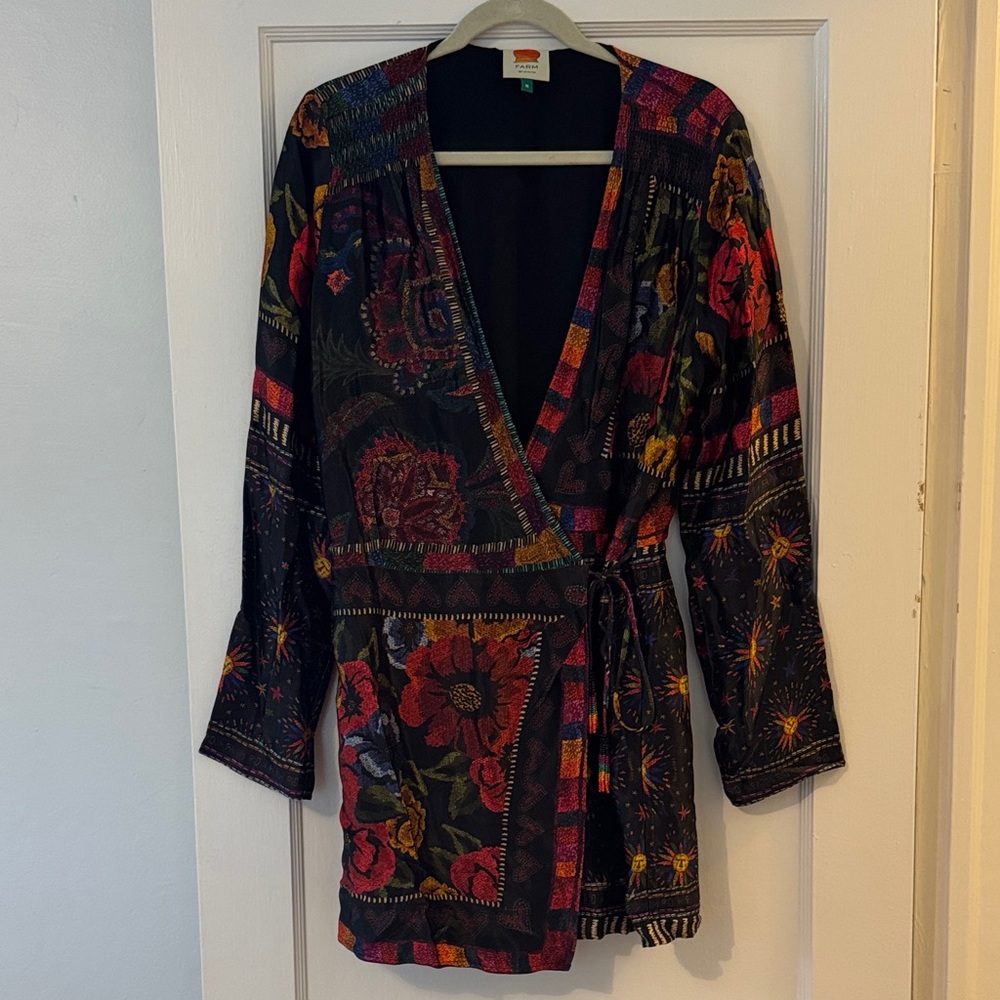 Mixed Scarves Black Wrap Mini Dress